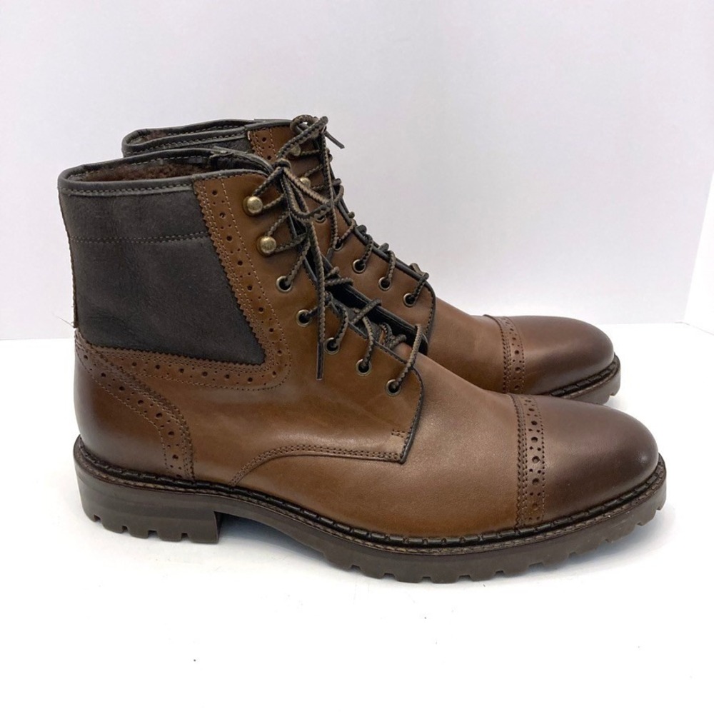 Johnston & Murphy Karnes Cap Toe Boots Shearling Lined Mens 8.5M Brown Leather